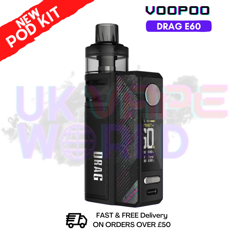 Shop Obsidian Black Voopoo Drag E60 pod Kit + Free Nicsalt - ukvapeworld