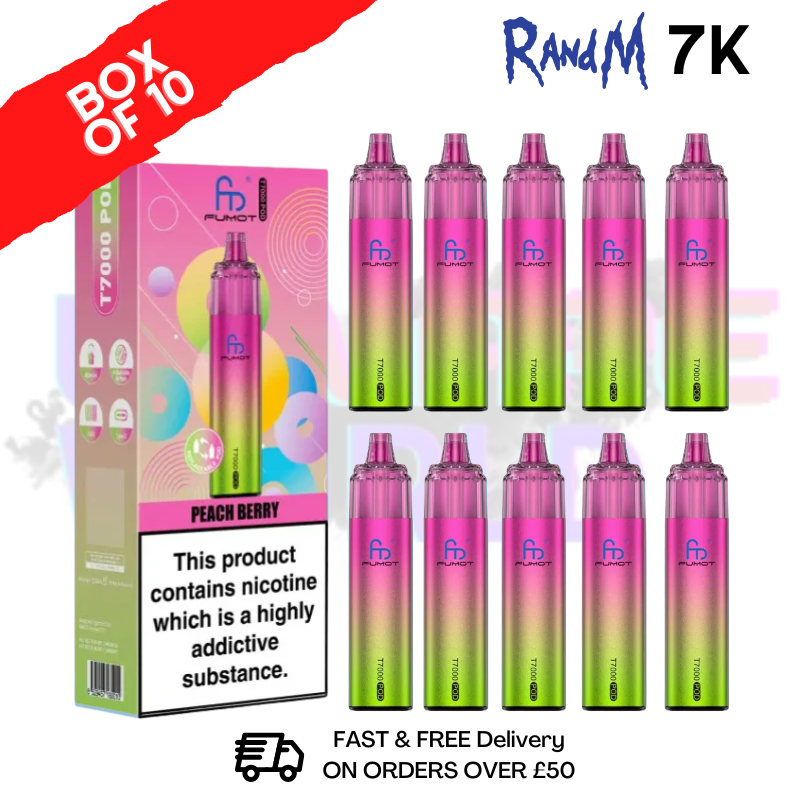 Peach Berry RandM 7000 Puff T7000 Box Of 10 - ukvapeworld