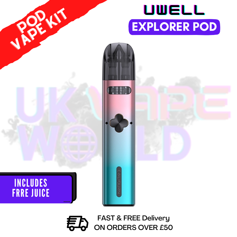 Pink & Cyan Uwell Caliburn Explorer Pod Kit + Free Nic Salt