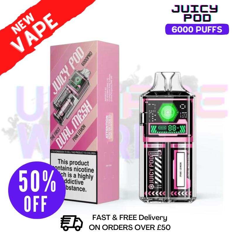 Shop Juicy Pod 6000 Pro Pink Lemon Disposable Bar - £6.99 - UK Vape World