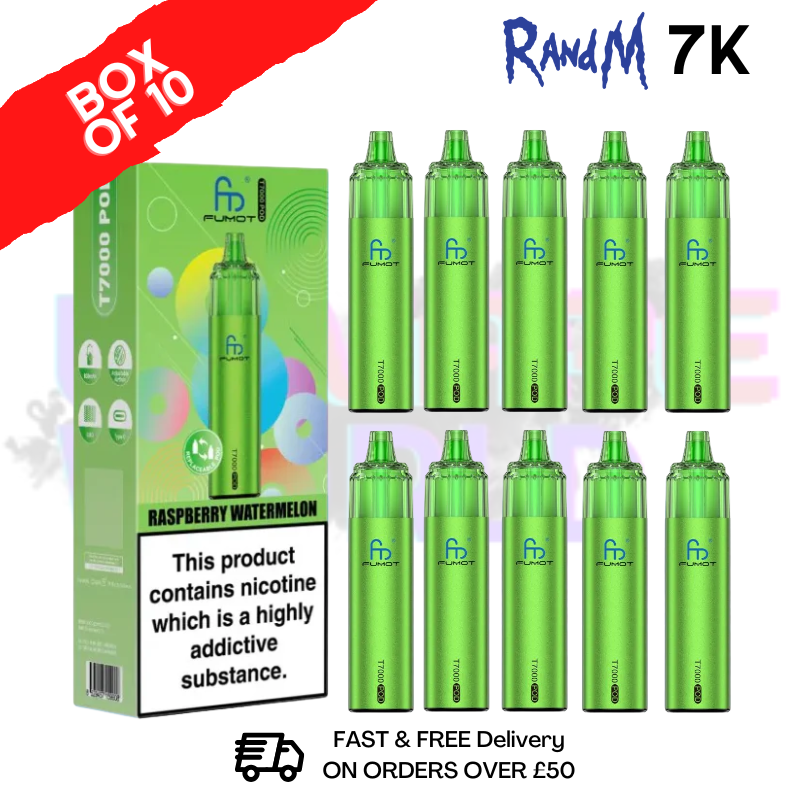 Raspberry Watermelon RandM 7000 Puff T7000 Box Of 10 - ukvapeworld