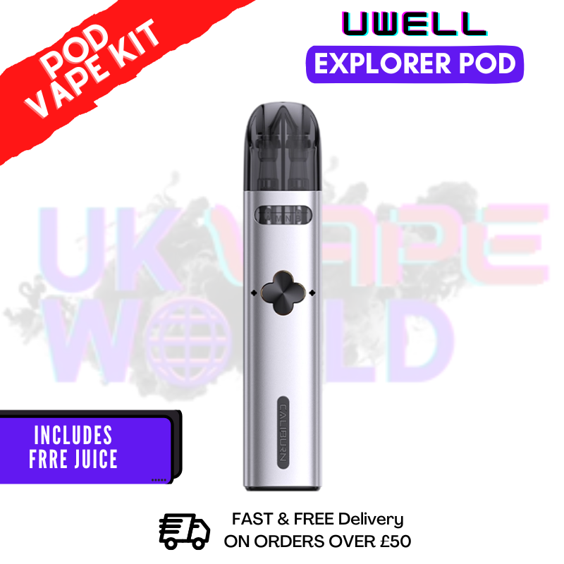 Silver Uwell Caliburn Explorer Pod Kit + Free Nic Salt