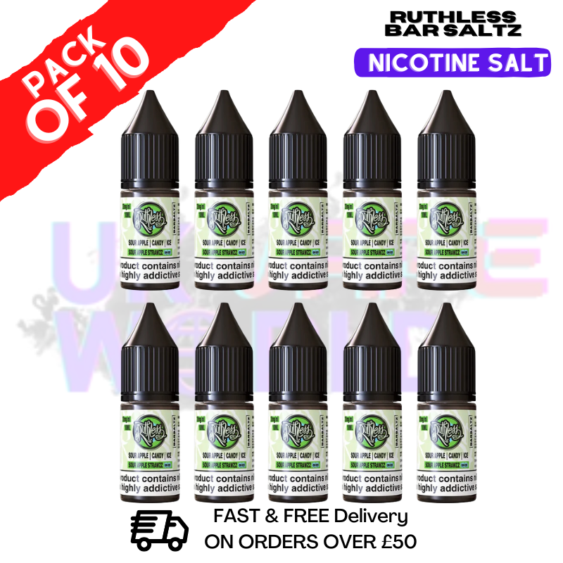 Sour Apple Straw On Ice Ruthless Nic Salt Eliquid Box Of 10-ukvapeworld
