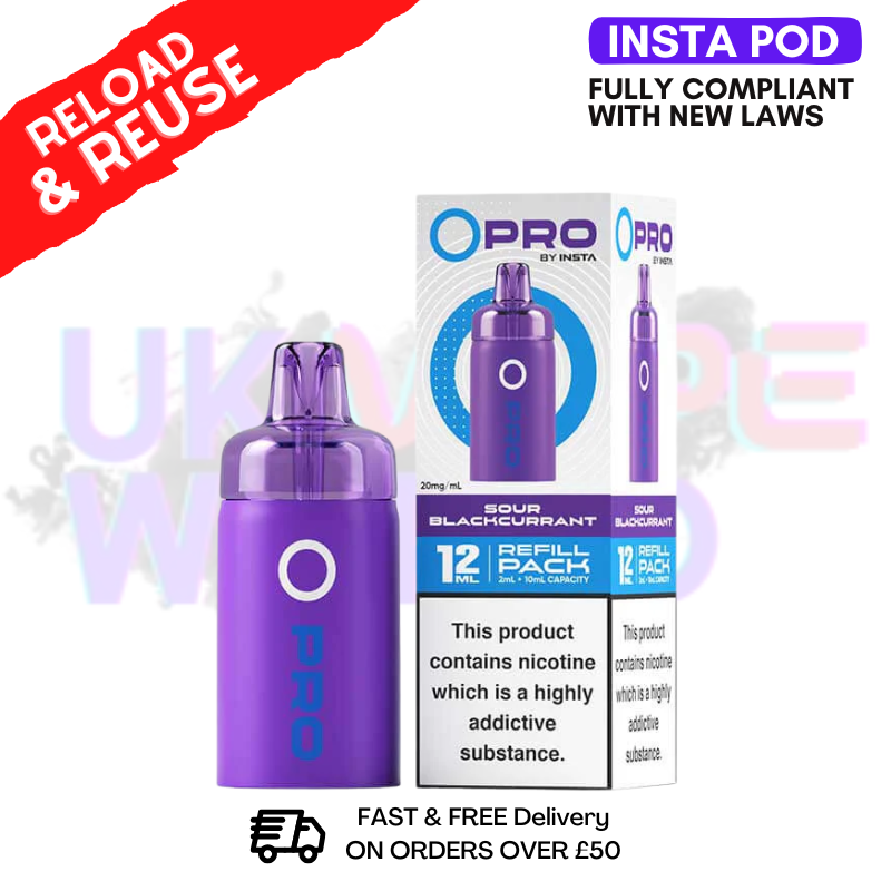 20MG Sour Blackcurrant Insta O Pro Refil Pack (12ML) - ukvapeworld