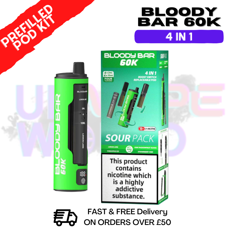 Sour Pack Bloody Bar 60k Prefilled 4 In 1 Pod Vape Kit