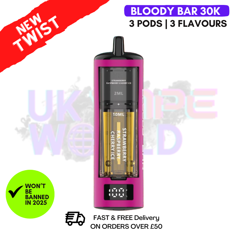 Shop Strawberry Raspberry Cherry ICE Bloody Bar 30K Triple-Twist Kit - UK Vape World