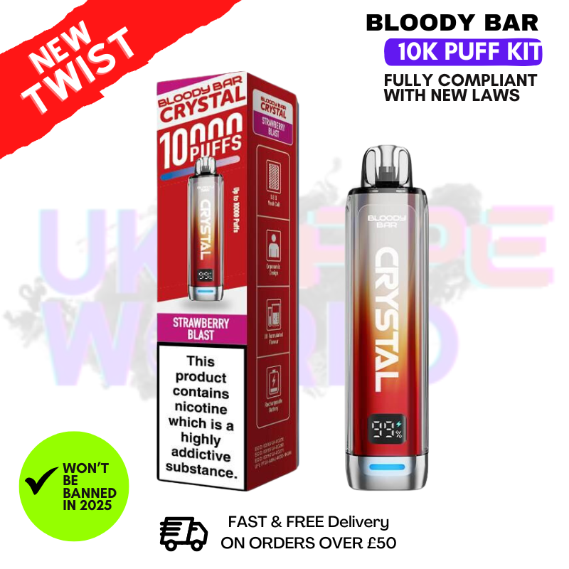 Shop Bloody Bar Crystal Strawberry Blast 10K Puff Pod Kit - UK Vape World