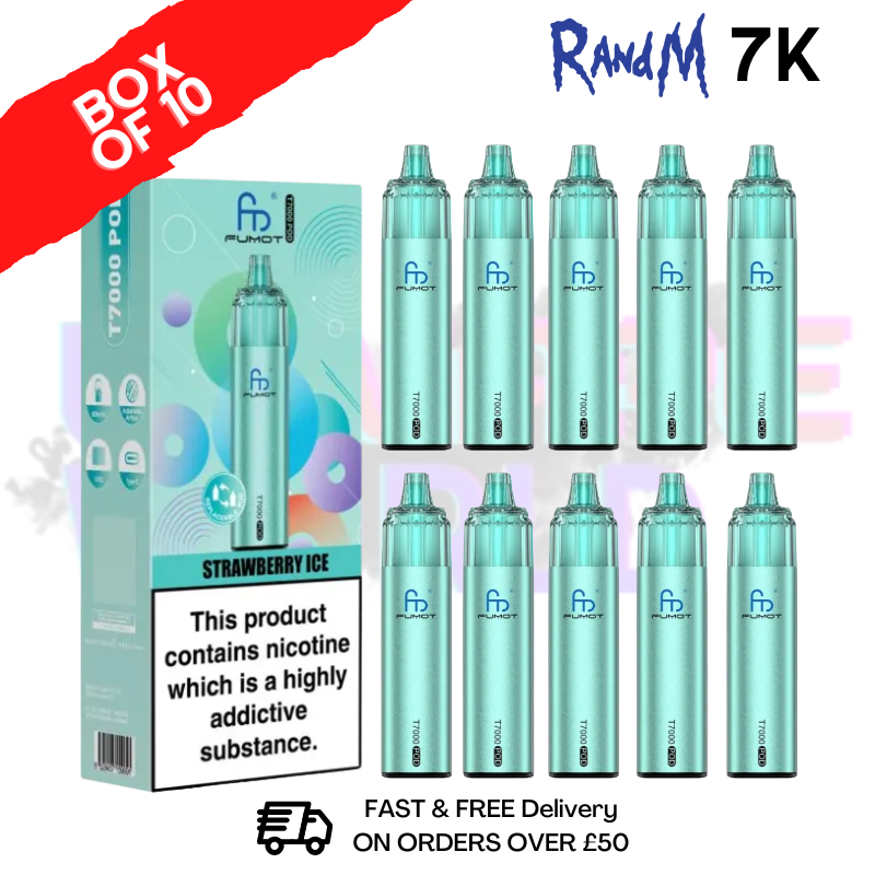Strawberry Ice RandM 7000 Puff T7000 Box Of 10 - ukvapeworld