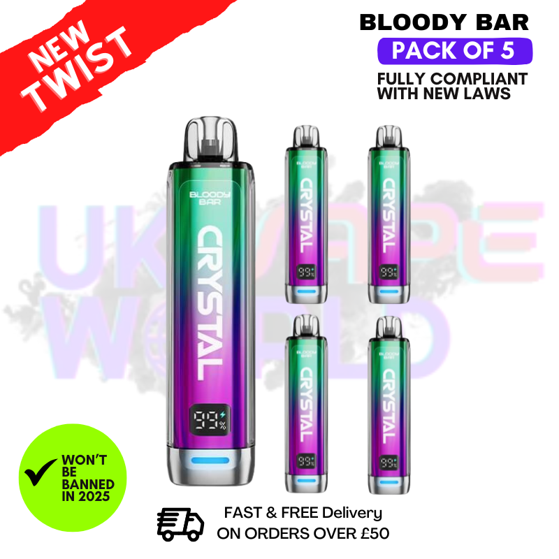 Shop Strawberry Kiwi Bloody Bar Crystal 10K Puff Pack Of 5 - UK Vape World