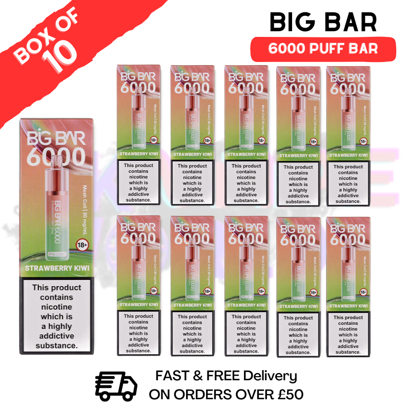 Shop Strawberry Kiwi Feoba Big Bar 6000 Puff 6K Box Of 10 - UK Vape World