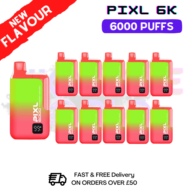 Shop Strawberry Kiwi Razz Pixl 6000 6K Puff Box Of 10 - ONLY £74.99 - UK Vape World