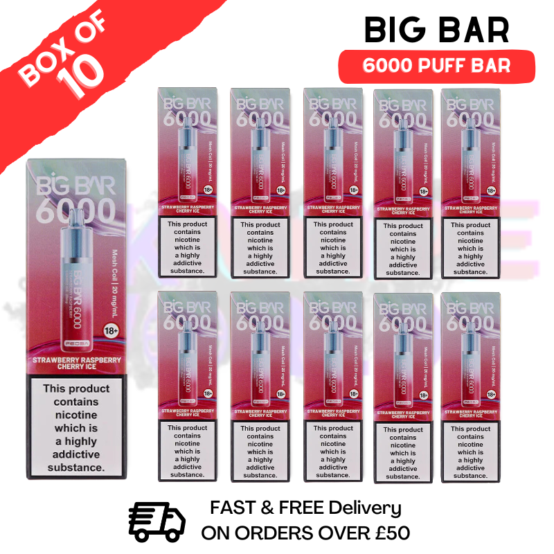 Shop Strawberry Raspberry Cherry ICE Feoba Big Bar 6000 Puff 6K Box Of 10 - UK Vape World