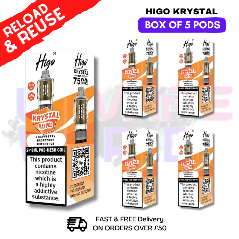 Strawberry Raspberry Cherry Ice Krystal Higo Max Replacement Pods BOX OF 5 - ukvapeworld