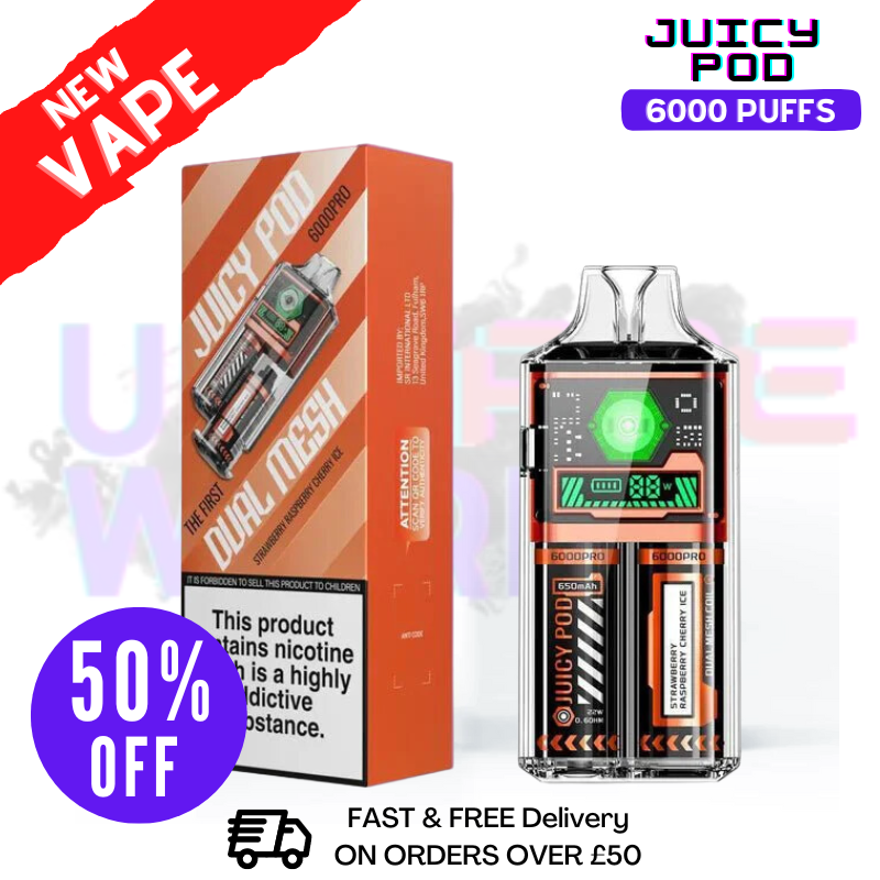 Shop Juicy Pod 6000 Pro Strawberry Raspberry Cherry Ice Kit - UK Vape World