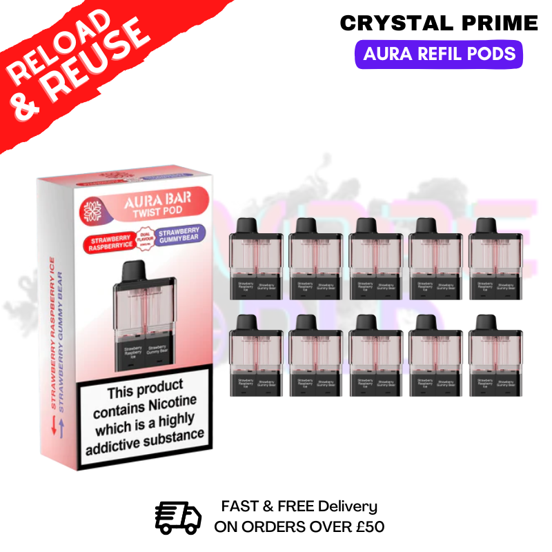 Strawberry Raspberry Ice Crystal Aura 40K Replacement Pods Box Of 10 - ukvapeworld