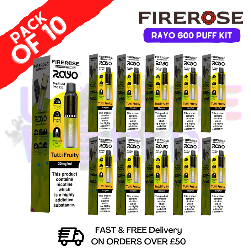 Tutti Fruity Firerose 600 Puff Vape Kits Box of 10 - ukvapeworld
