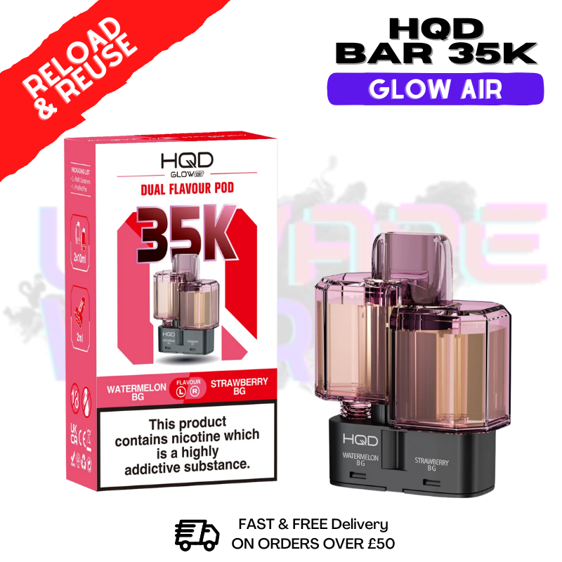 Watermelon Bubblegum  HQD 35K Glow Air Replacement Pods - ukvapeworld