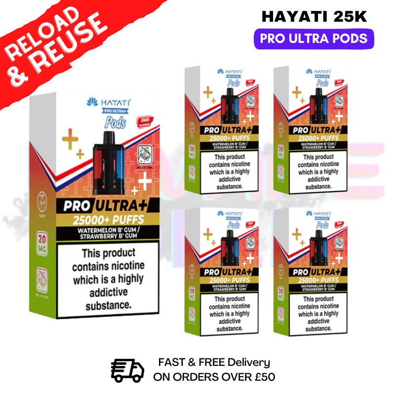 Hayati 25K Watermelon Bubblegum - Strawberry Bubblegum Replacement Pods Box Of 5 - ukvapeworld