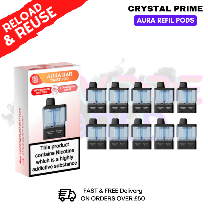 Watermelon Skittles Crystal Aura 40K Replacement Pods Box Of 10 - ukvapeworld