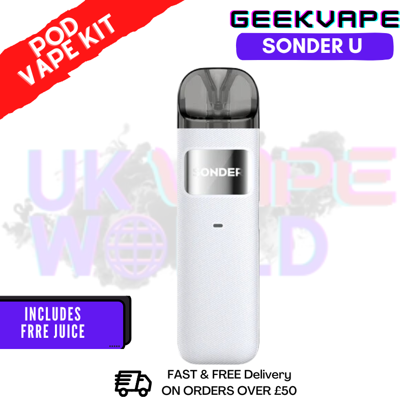 White GeekVape Sonder U Pod Kit + 2x FREE SALTS