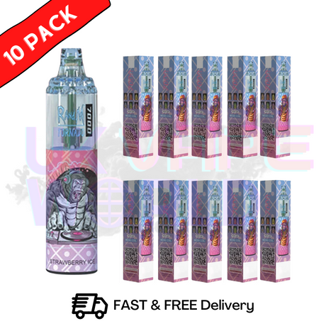 Strawberry Ice - Tornado 7000 Puff Bar R and M Pack Of 10 Vape Pen
