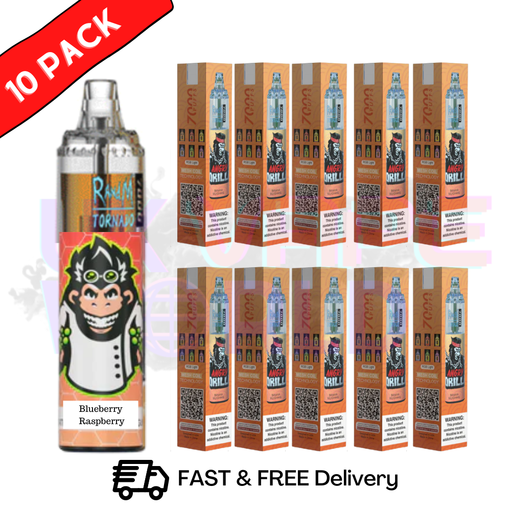 Blueberry Raspberry (NEW) - Tornado 7000 Puff Bar R and M Pack Of 10 Vape Pen