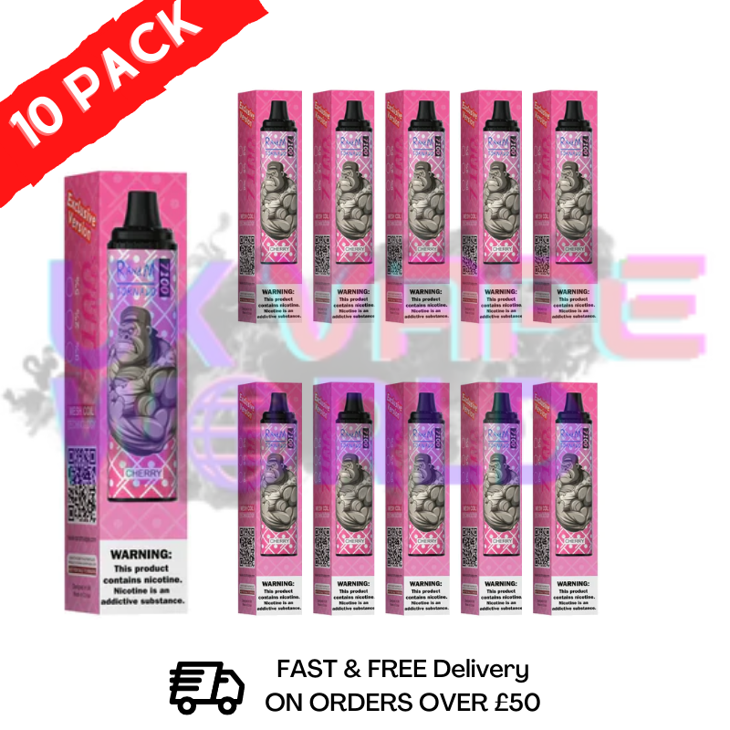 CHERRY (NEW) - Tornado 7000 Puff Bar R and M Pack Of 10 Vape Pen - UK Vape World
