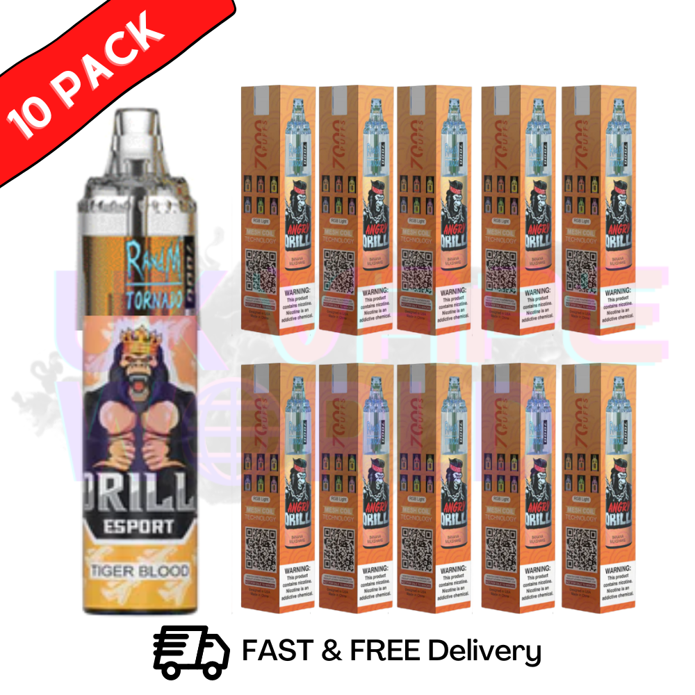 Tiger Blood - New Tornado 7000 Puff Bar R and M Pack Of 10 Vape Pen