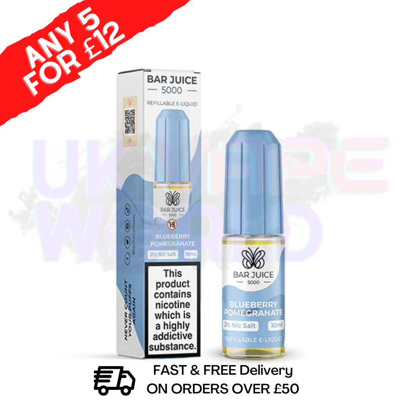 Bar Salt Juice 5000 Nicsalt E-Juice Blueberry Pomegranate Flavour - UK Vape World