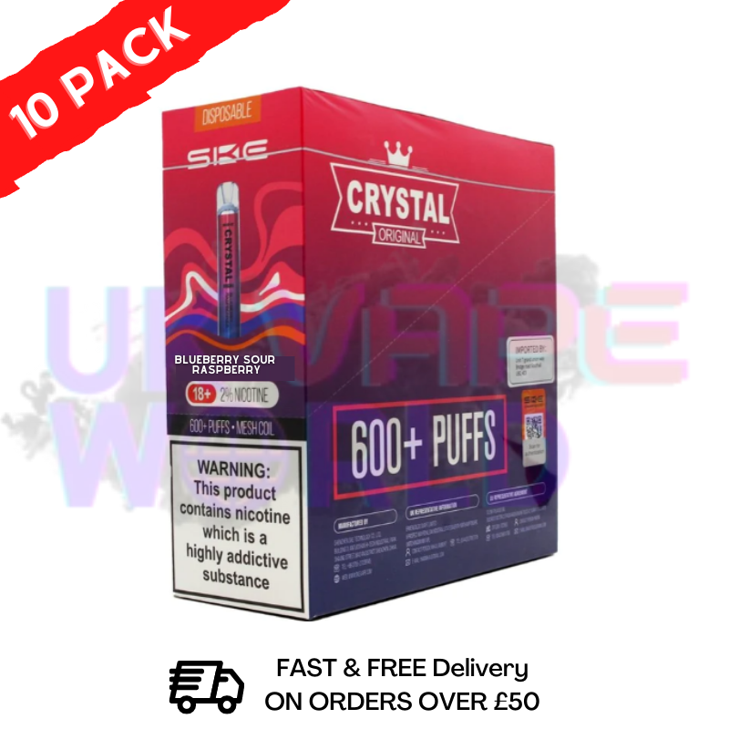 Blueberry Sour Raspberry - Crystal Bar Puffs 600 SKE Box Of 10 - £26.99
