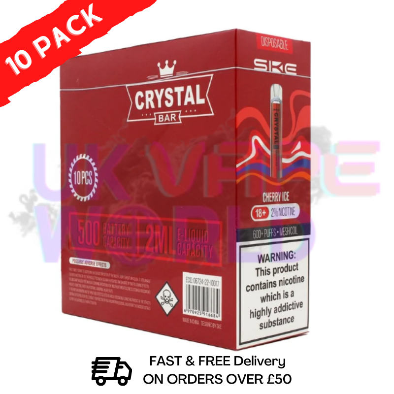 Cherry ice - Crystal Bar Puffs 600 SKE Box Of 10 Disposable Bars - UK Vape World