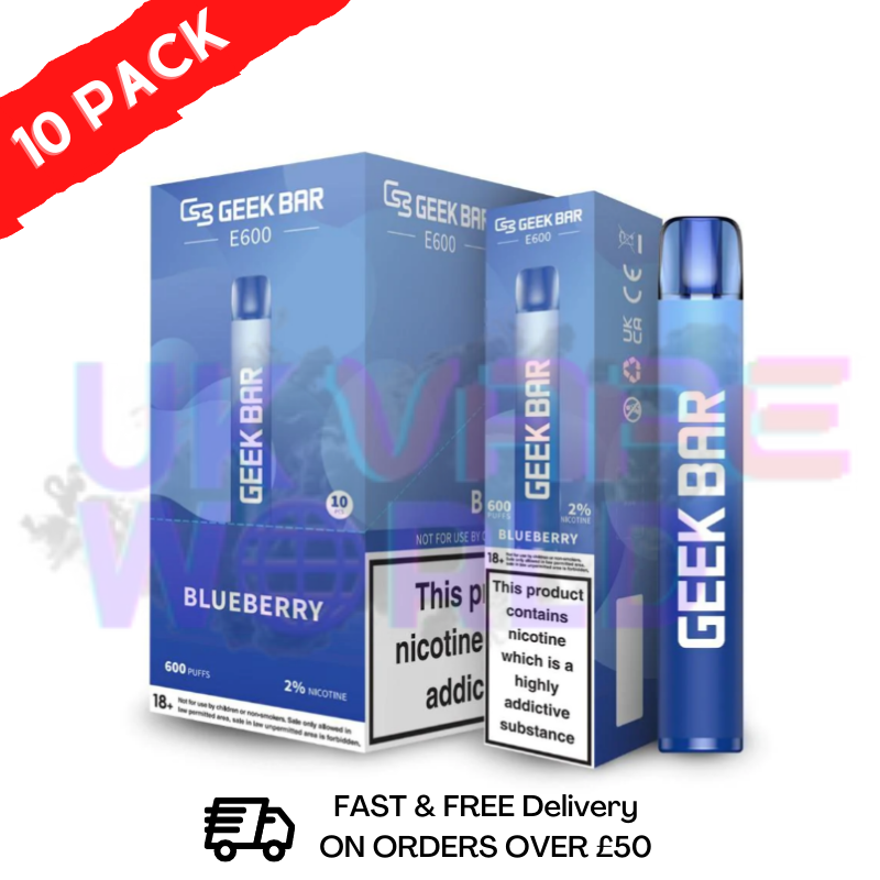 Geek Bar E600 Disposable Vape Blueberry Pack Of 10 - UK Vape World