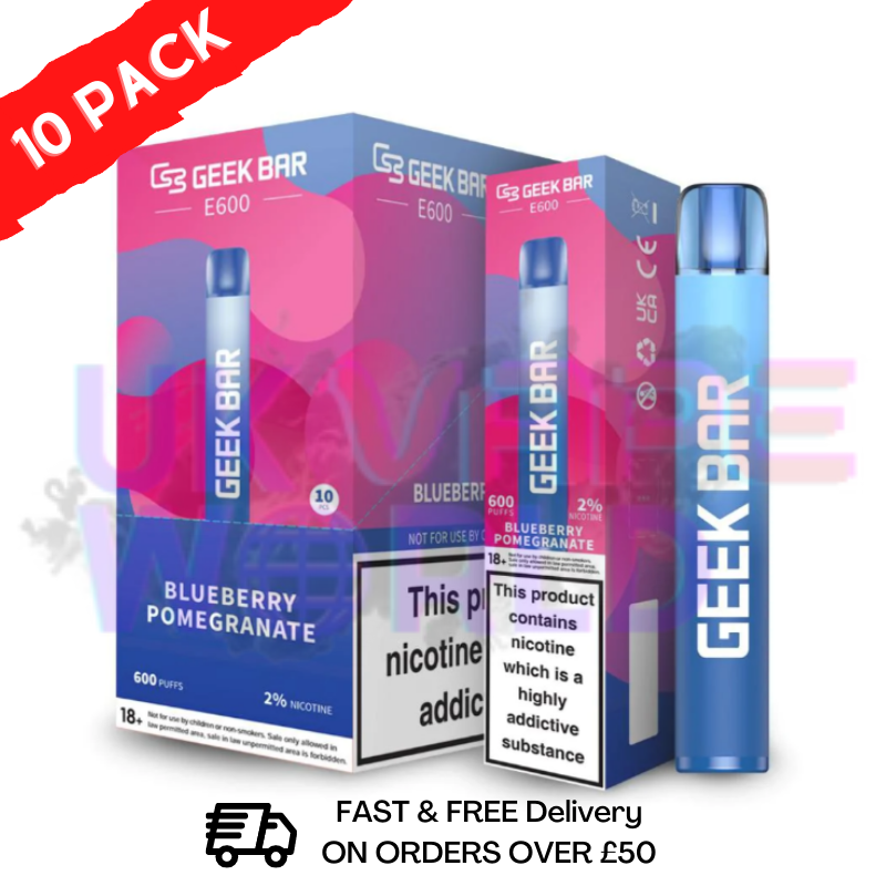 Geek Bar E600 Disposable Vape Blueberry Pomegranate Pack Of 10 - UK Vape World