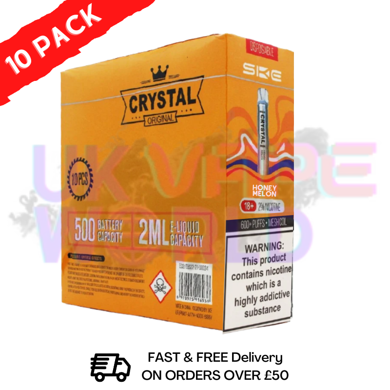 Honey melon - Crystal Bar Puffs 600 SKE Box Of 10 Disposable Bars - UK Vape World