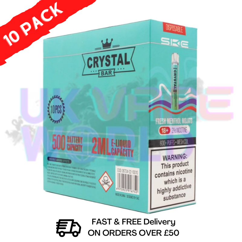 Menthol - Crystal Bar Puffs 600 SKE Box Of 10 Disposable Bars - UK Vape World