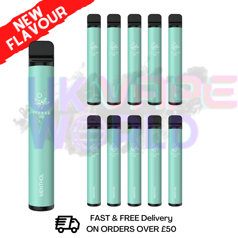 Elf Bar 600puff - Menthol Flavour Box of 10 - Free Delivery - UK Vape World