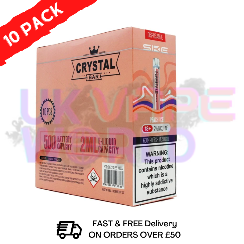 Peach ice - Crystal Bar Puffs 600 SKE Box Of 10 Disposable Bars