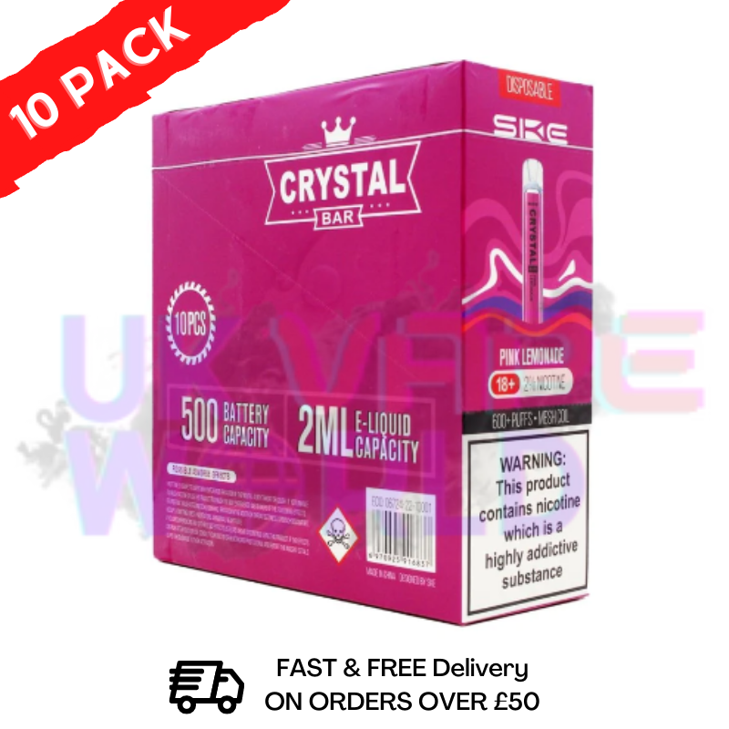 Pink lemonade - Crystal Bar Puffs 600 SKE Box Of 10 Disposable Bars - UK Vape World
