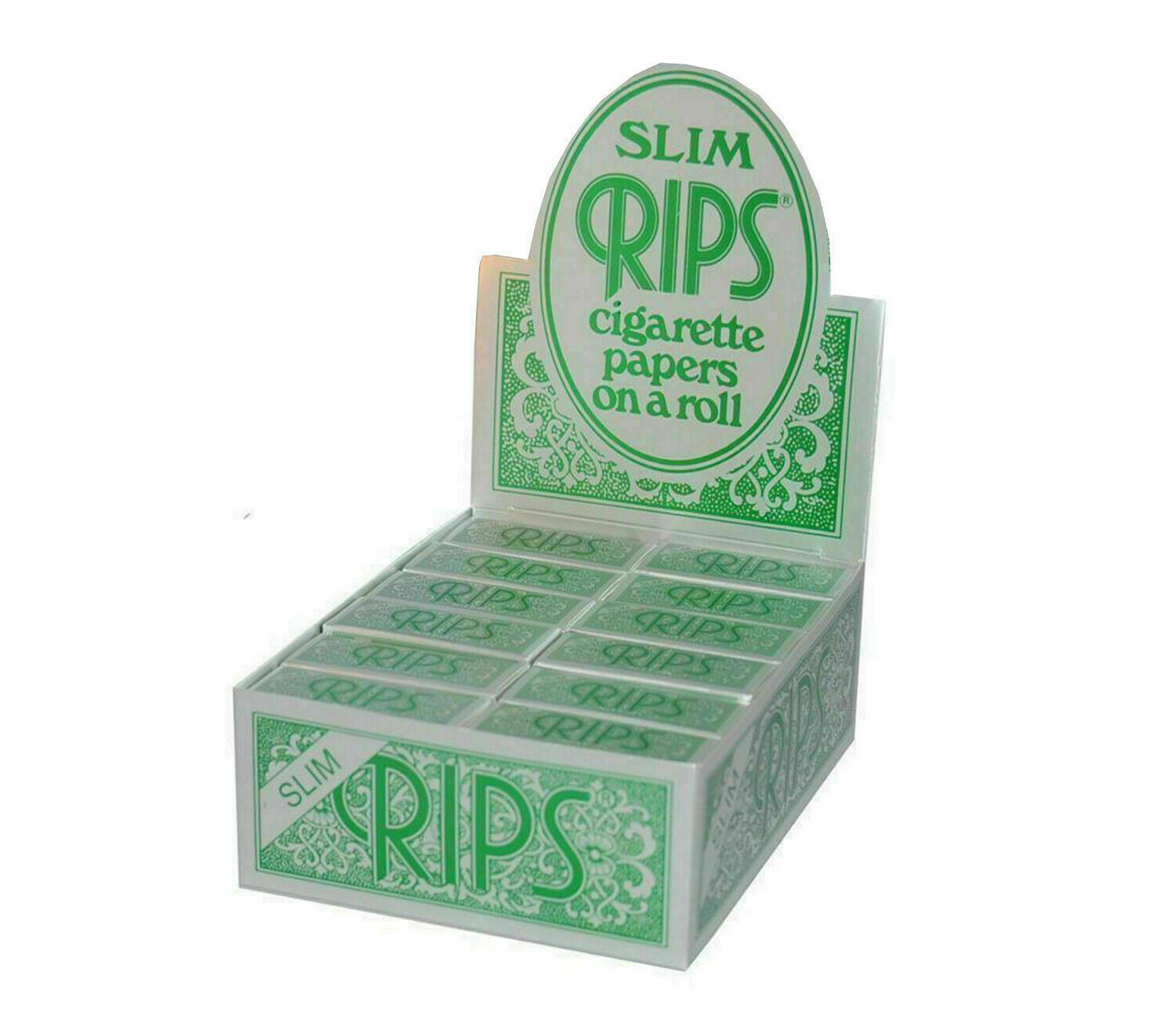 RIPS Slim Green Cigarette Rolling Papers 44mm Wide Full Box of 24 Rolls 