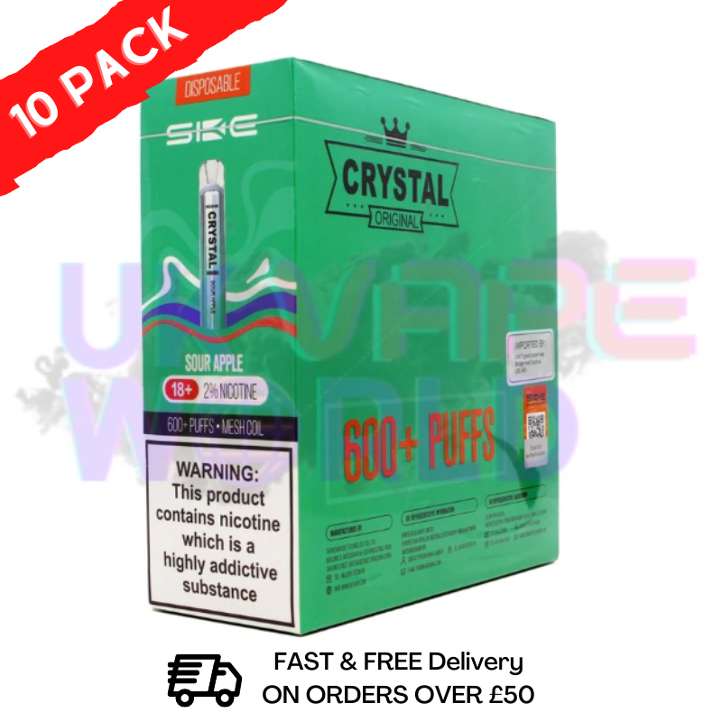 Sour apple - Crystal Bar Puffs 600 SKE Box Of 10 Disposable Bars - UK Vape World